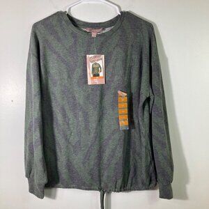Womens Brushed Sweatshirt Tie Front Jungle Green‎ Zebra M NWT #2